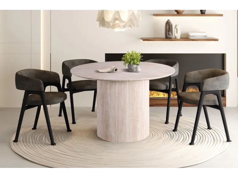 Table LAGOS 120 cm Ronde – Décor Travertin Beige