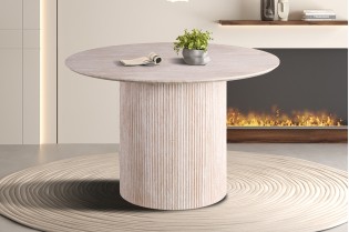 Table LAGOS 120 cm Ronde – Décor Travertin Beige 2