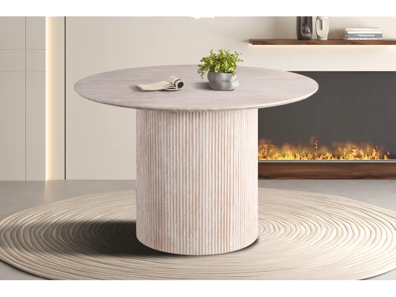 Table LAGOS 120 cm Ronde – Décor Travertin Beige