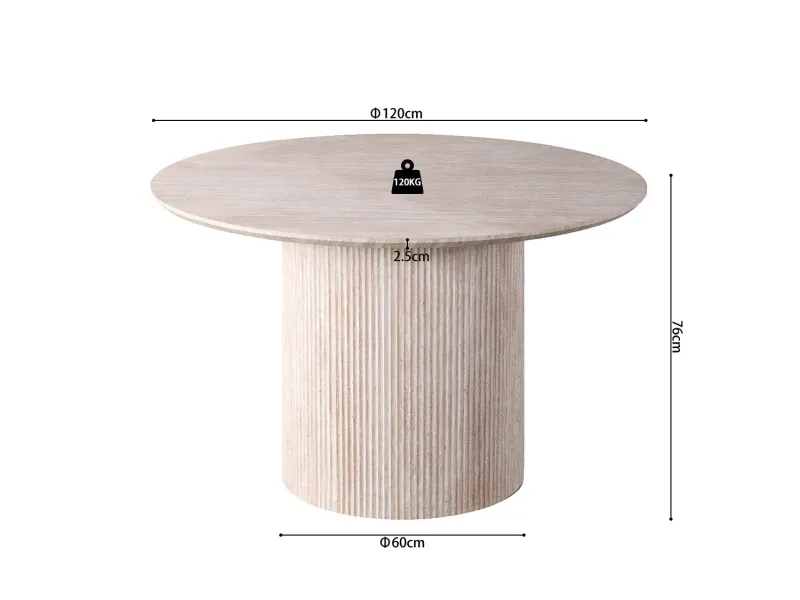 Table LAGOS 120 cm Ronde – Décor Travertin Beige