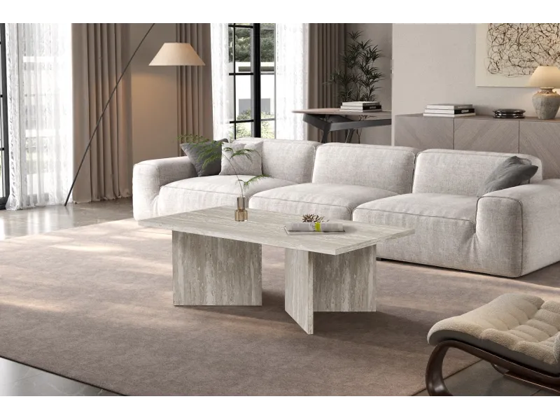 Table basse contemporaine |Table basse avec 6 poufs encastrable, ve...