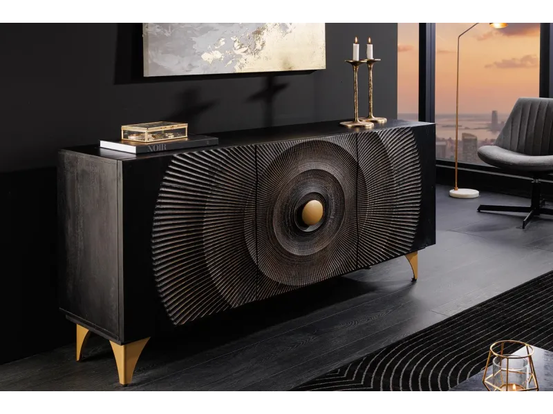 Buffet design minimale en bois massif coloris naturelle 165cm pas cher