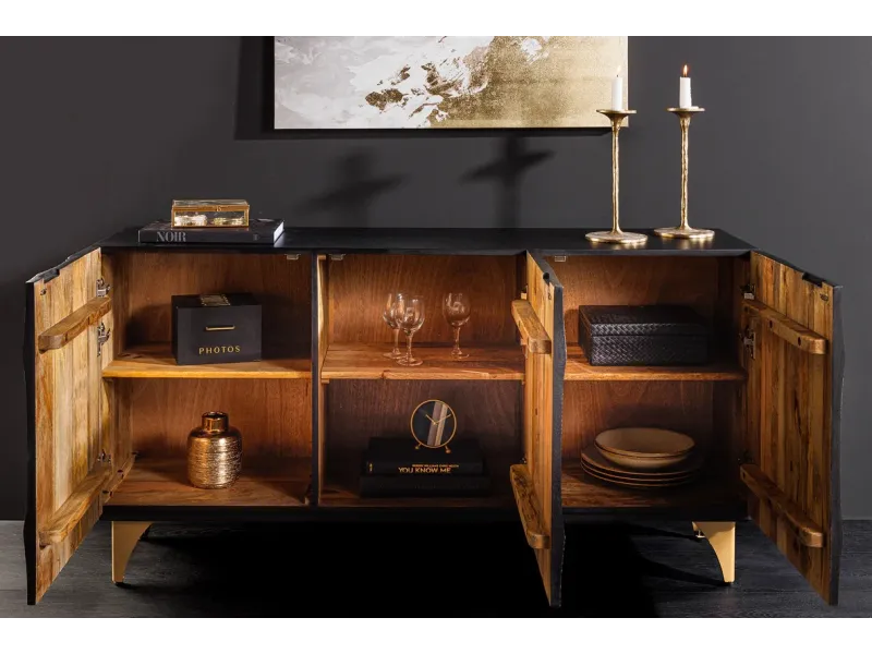 Buffet design minimale en bois massif coloris naturelle 165cm pas cher