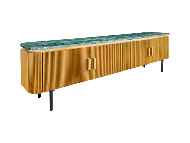 Meuble TV VENEZIANO 160 cm – Bois de manguier & plateau en marbre