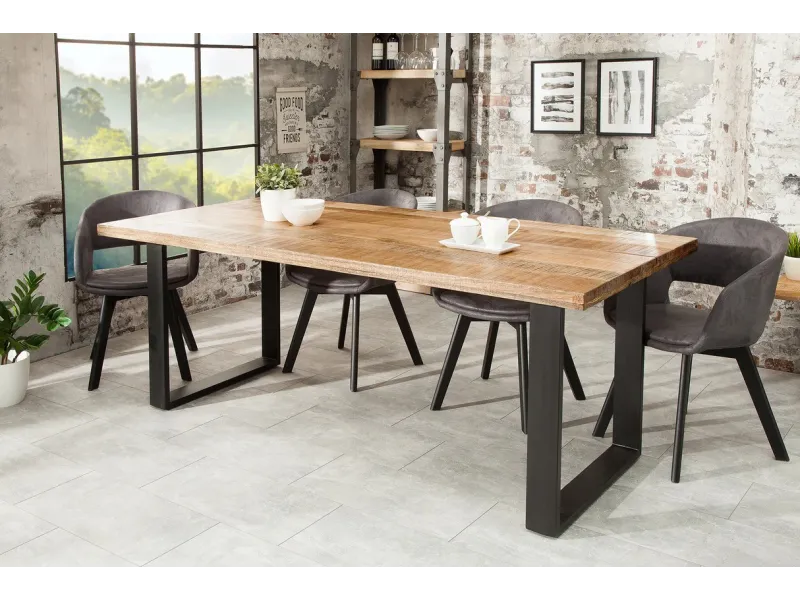 Table à manger en bois massif coloris naturel 240cm pas cher