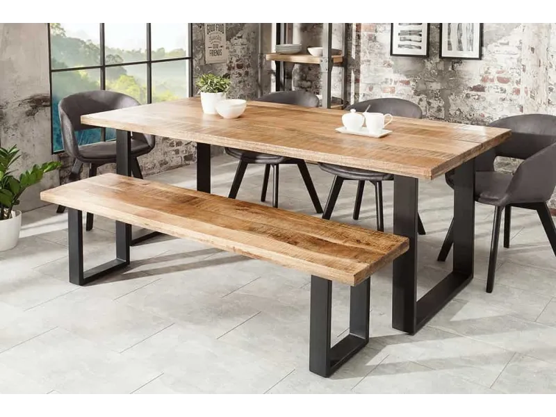 Table à manger en bois massif coloris naturel 240cm pas cher