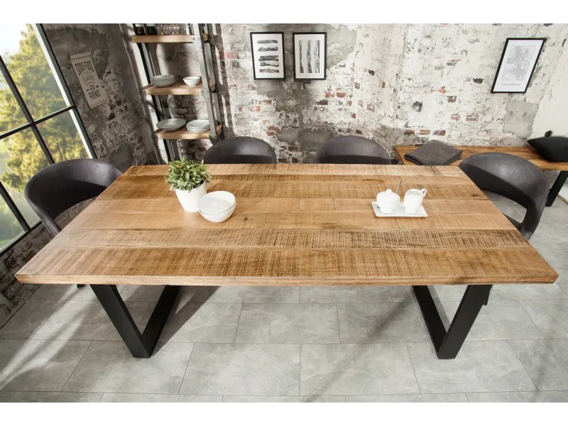 Table à manger en bois massif coloris naturel 240cm pas cher