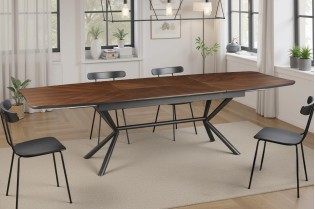 Table GRANDEZZA 180–270 cm noyer naturel métal noir | Adenia Home