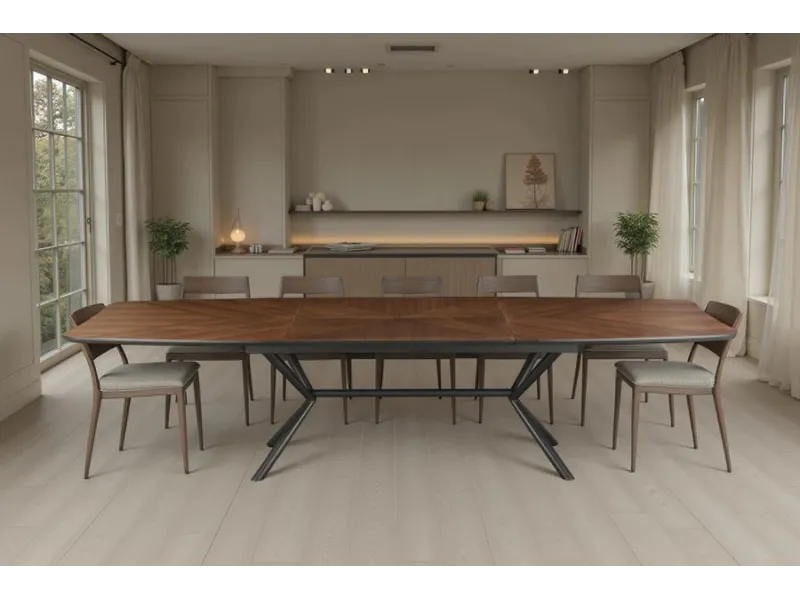 Table GRANDEZZA 180–270 cm noyer naturel métal noir | Adenia Home