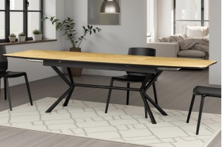 Table GRANDEZZA 180–270 cm chêne naturel métal noir | Adenia Home