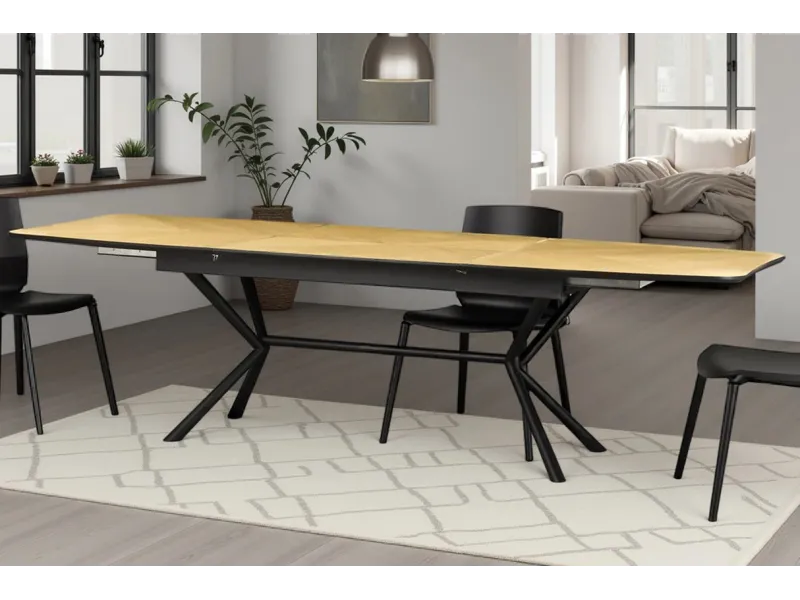 Table GRANDEZZA 180–270 cm chêne naturel métal noir | Adenia Home