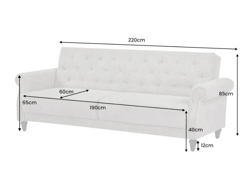 Canapé-lit Chesterfield 3 places grège bouclé | Adenia Home