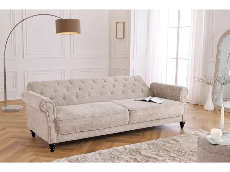 Canapé-lit Chesterfield 3 places grège bouclé | Adenia Home