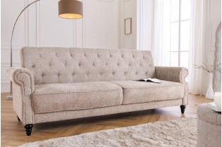 Canapé-lit Chesterfield 3 places grège bouclé | Adenia Home