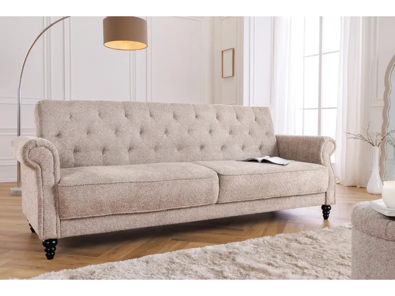 Canapé-lit Chesterfield 3 places grège bouclé | Adenia Home