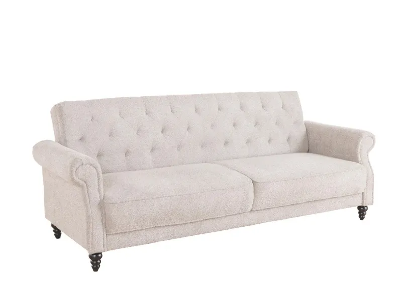 Canapé-lit Chesterfield 3 places grège bouclé | Adenia Home