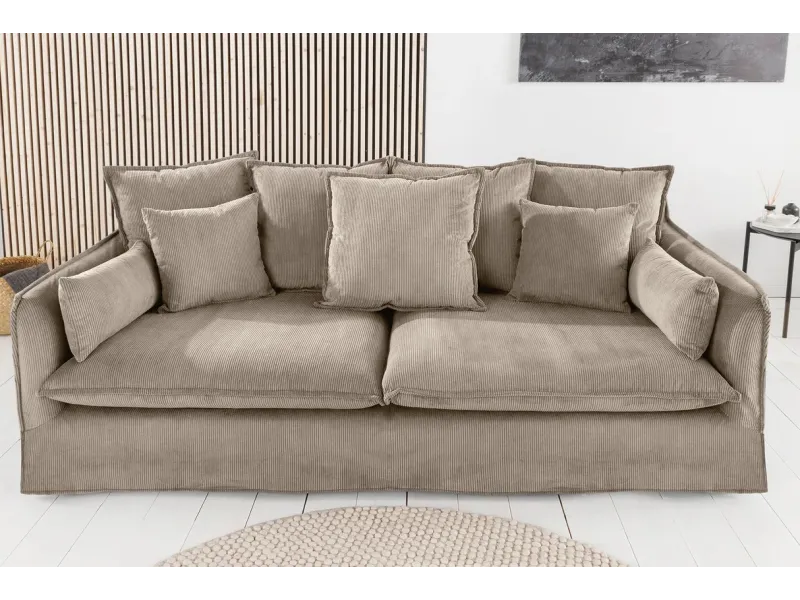 Canapé HEAVEN 3 places velours côtelé grège | Adenia Home