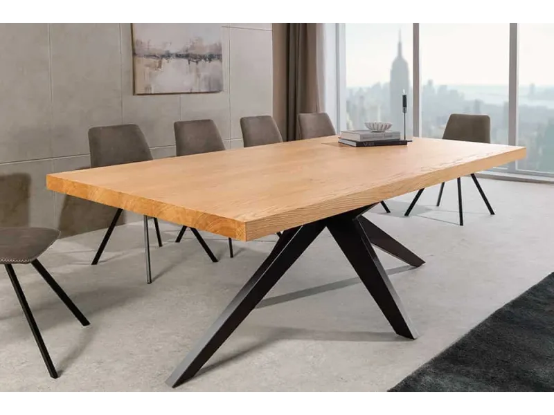 Table ZEUS 200 cm chêne naturel étoile métal noir | Adenia Home