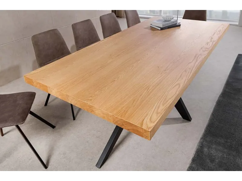 Table ZEUS 200 cm chêne naturel étoile métal noir | Adenia Home