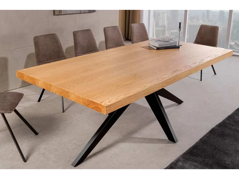 Table ZEUS 200 cm chêne naturel étoile métal noir | Adenia Home