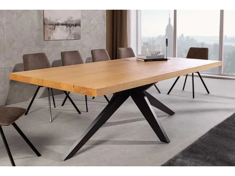 Table ZEUS 200 cm chêne naturel étoile métal noir | Adenia Home