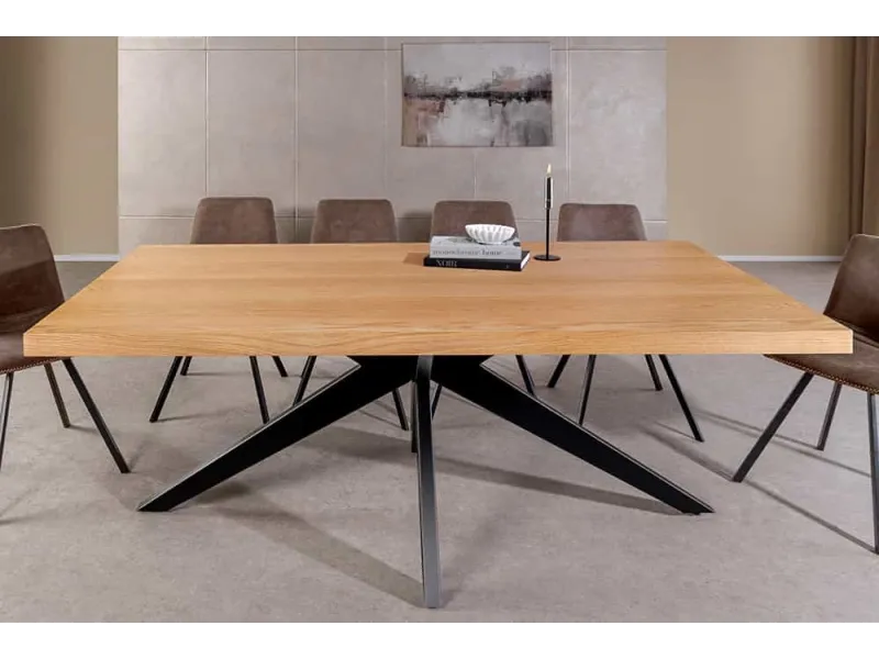 Table ZEUS 200 cm chêne naturel étoile métal noir | Adenia Home