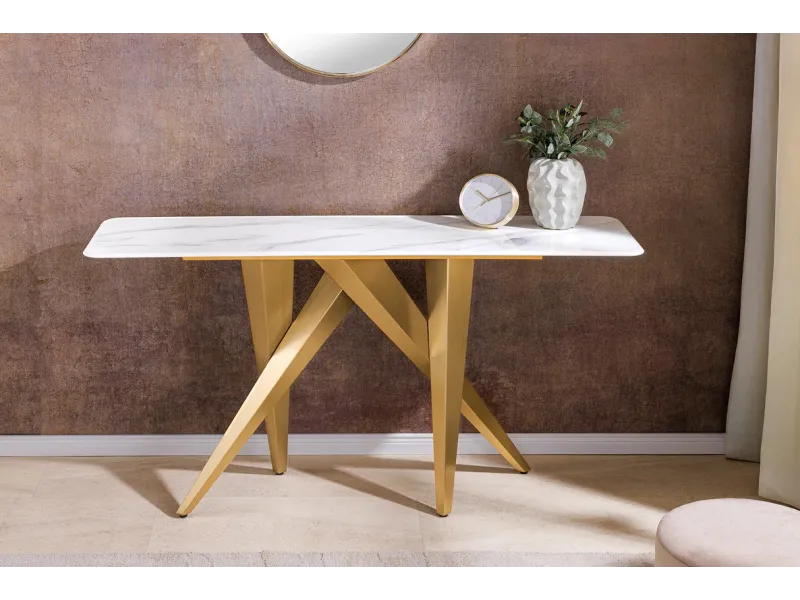 Console design scandinave coloris blanc et chêne naturel avec 2 tiroirs pas cher