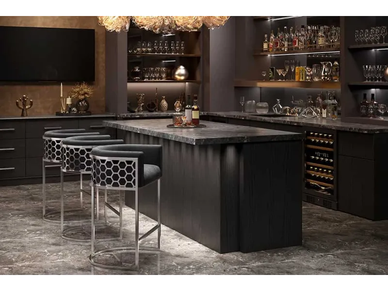 Tabouret de bar 100cm en velours coloris vert avec accoudoirs pas cher