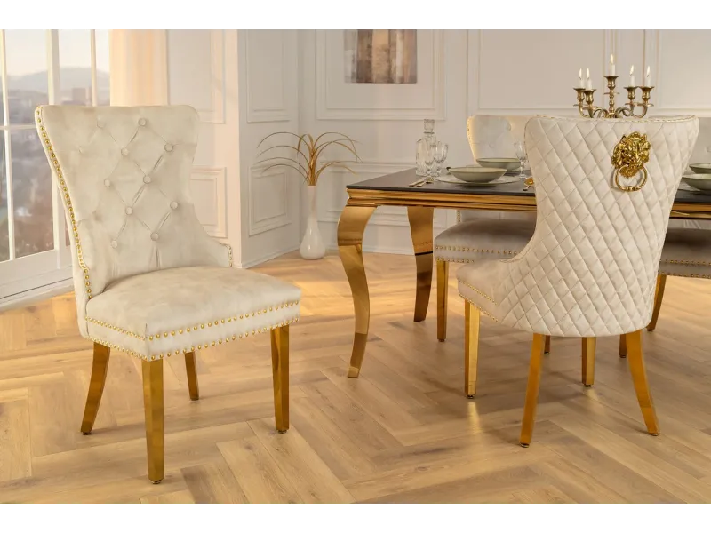 Fauteuil baroque en velours gris style capitonné Chaises de salle à...