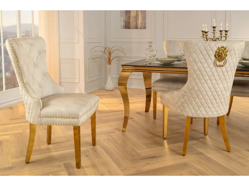 Fauteuil baroque en velours gris style capitonné Chaises de salle à...