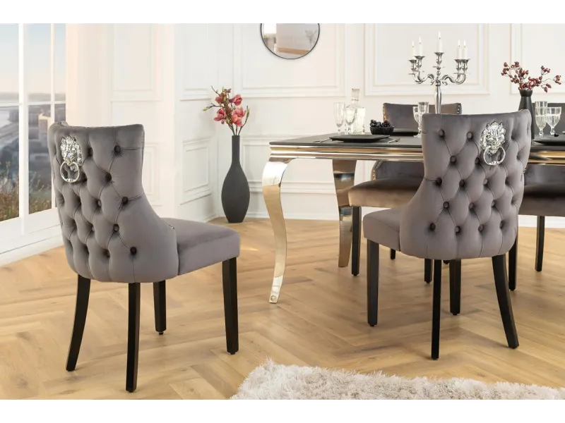 Chaise de salle à manger design baroque coloris gris argenté home |...