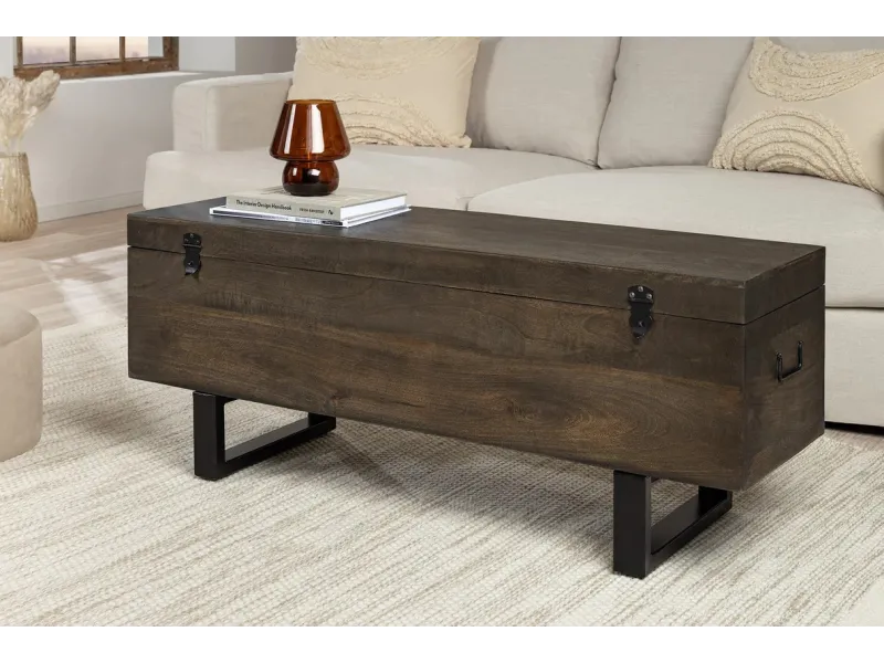 Banc coffre FACTORY LOFT – 115 cm – Bois de manguier taupe marron