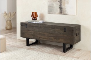 Banc coffre FACTORY LOFT – 115 cm – Bois de manguier taupe marron 2