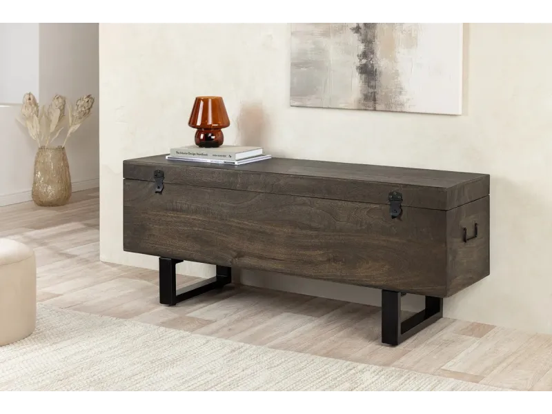 Banc coffre FACTORY LOFT – 115 cm – Bois de manguier taupe marron