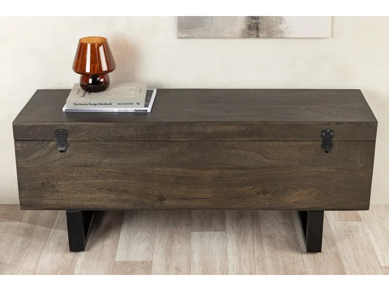 Banc coffre FACTORY LOFT – 115 cm – Bois de manguier taupe marron