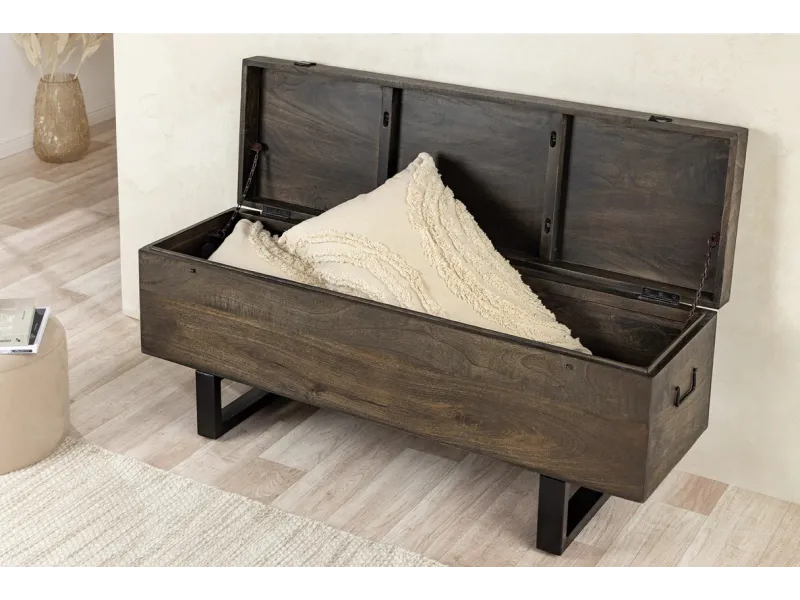 Banc coffre FACTORY LOFT – 115 cm – Bois de manguier taupe marron