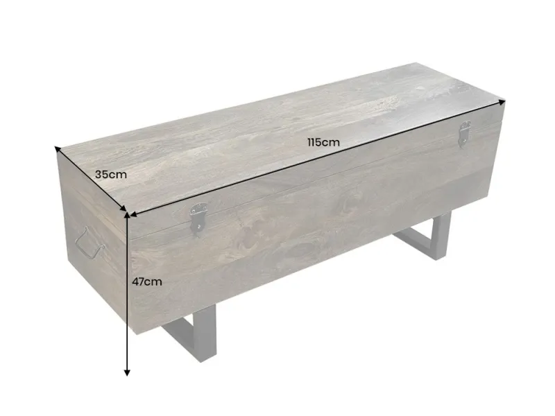 Banc coffre FACTORY LOFT – 115 cm – Bois de manguier taupe marron