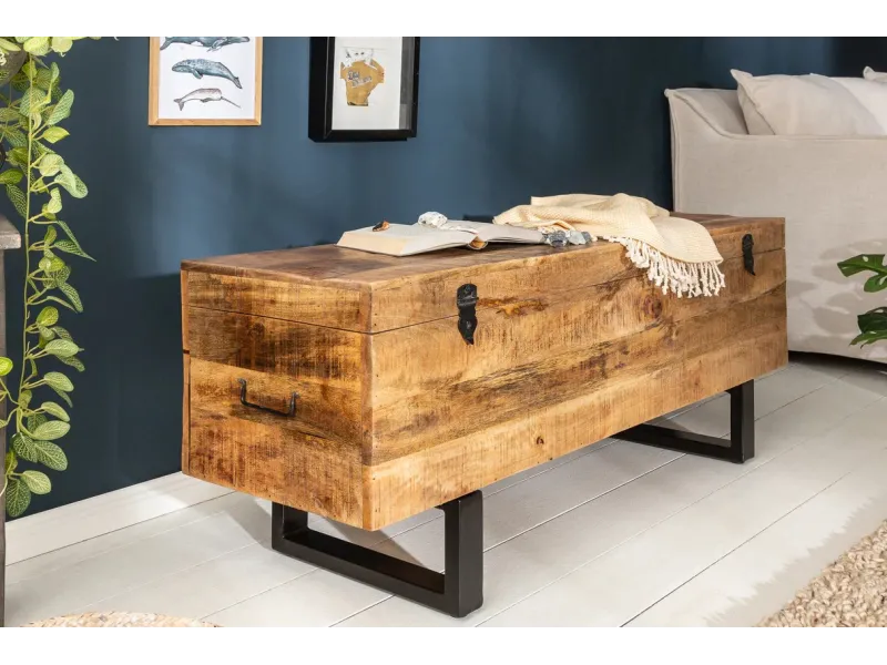 Banc coffre FACTORY LOFT – 115 cm – Bois de manguier naturel