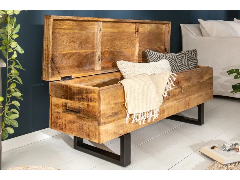 Banc coffre FACTORY LOFT – 115 cm – Bois de manguier naturel