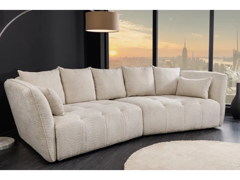 Canapé ROYAL 295 cm XL bouclé champagne beige – Adenia Home