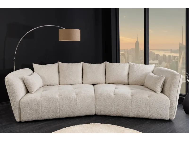 Canapé ROYAL 295 cm XL bouclé champagne beige – Adenia Home