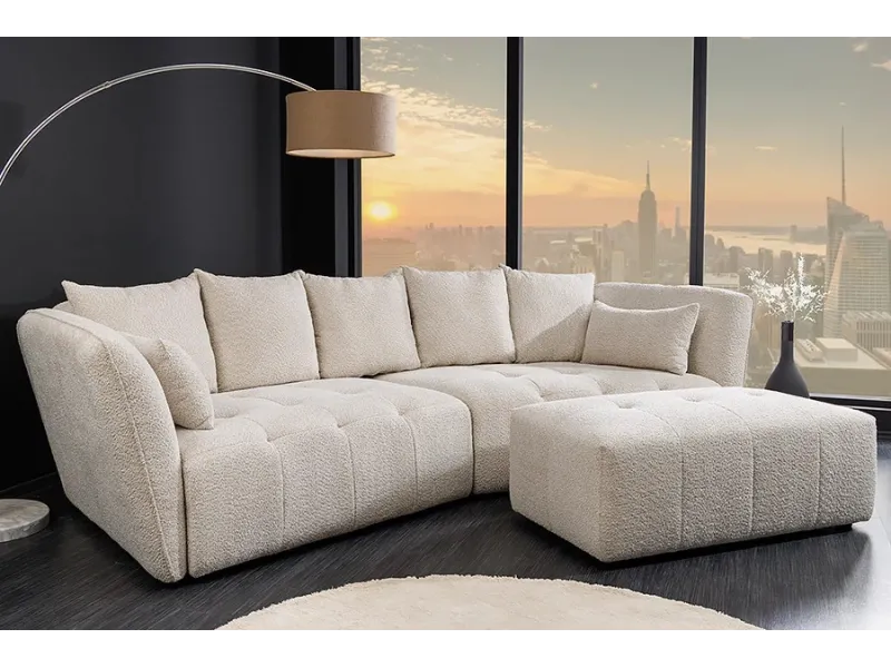 Tabouret ROYAL 120 cm bouclé champagne beige – Adenia Home