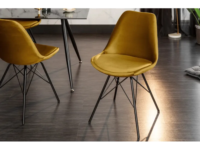 Lot de 4 Chaises Scandinave en velours coloris jaune moutarde