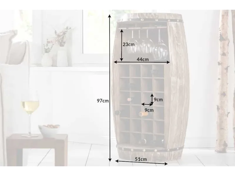 Demi-cave à vin BODEGA 100 cm pour 24 bouteilles, en sapin massif naturel