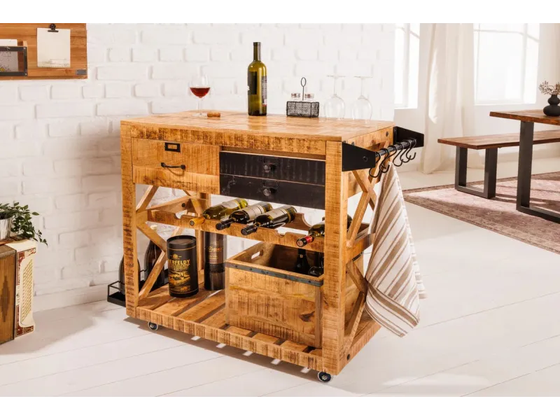 Meuble bar BODEGA 90 cm polyvalent en bois de manguier