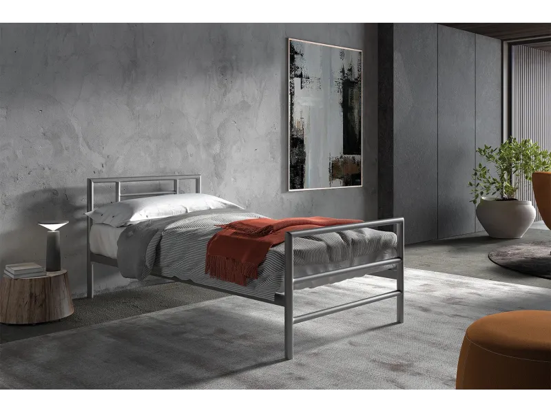 Lit fer forgé & lit métal |Lit moderne en métal coloris gris de 90x...