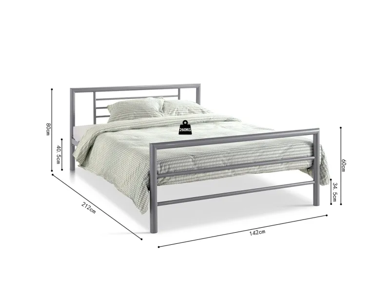 Lit fer forgé & lit métal |Lit moderne en métal gris de 140x200 cm ...
