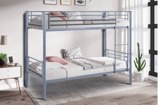 Lit superposé “Sammy” 90x200 cm divisible – Métal gris clair, robuste et modulable