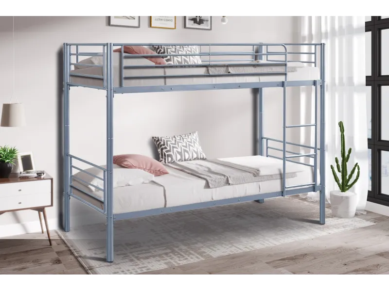 Lit superposé “Sammy” 90x200 cm divisible – Métal gris clair, robuste et modulable