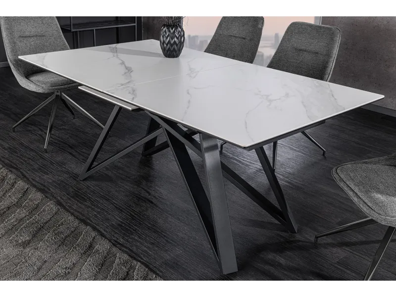 Table à manger extensible en céramique 180-225cm aspect marbre pas cher